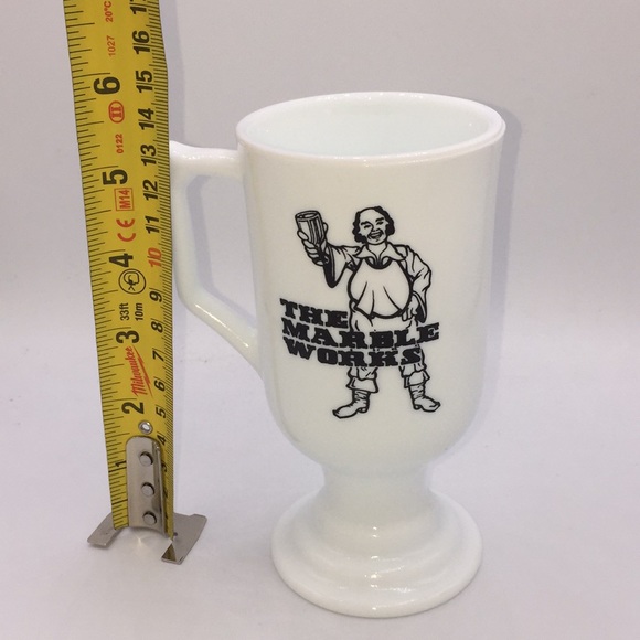 The Marble Works Restaurant White Milk Glass Footed Mug Cup Ottawa Ontario - Picture 8 of 9